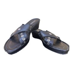 Harley Davidson Sandals Size 7 Black Strappy Wedge Heels Biker Goth Leather